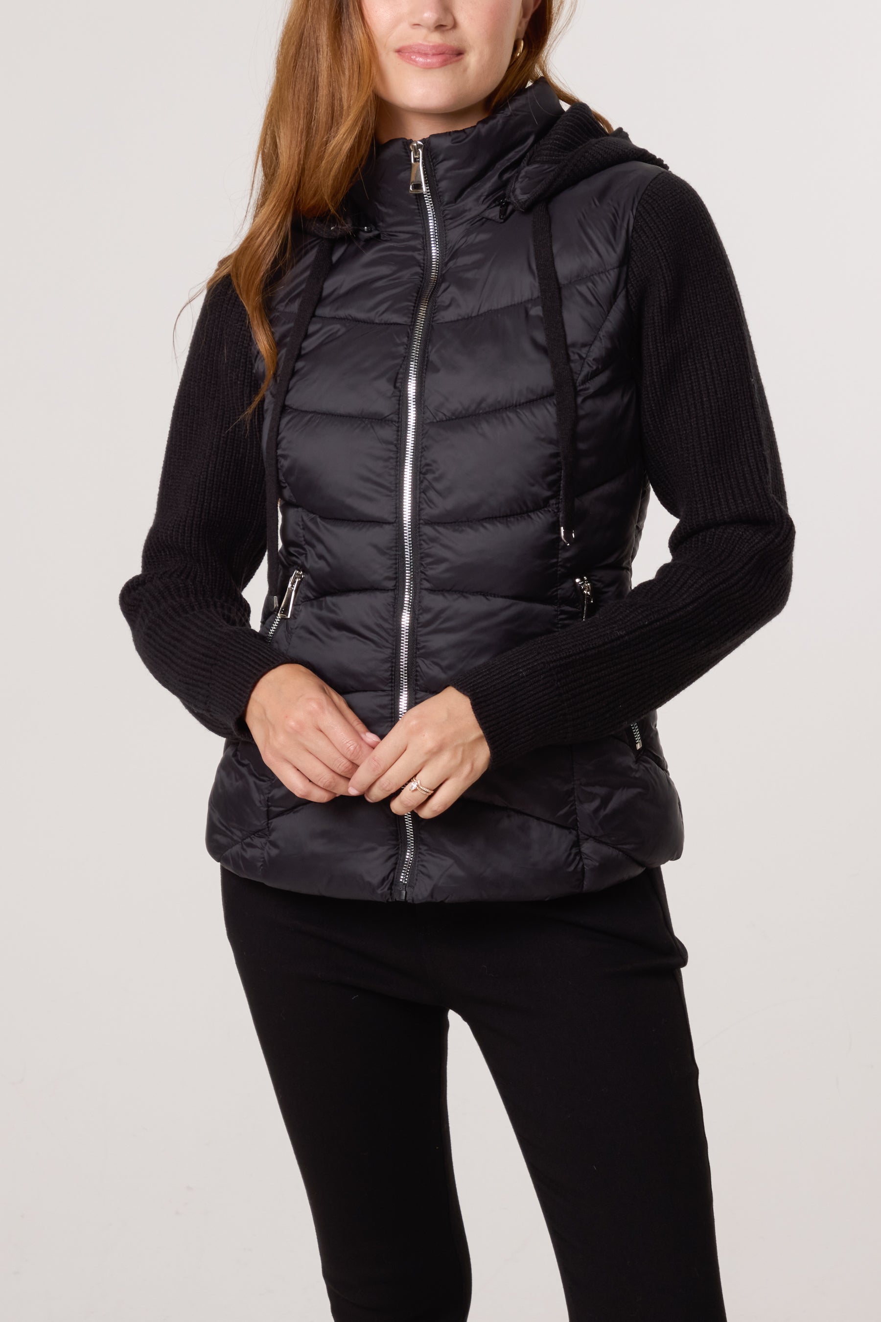 Knitted Sleeve Puffer Quilted Jacket