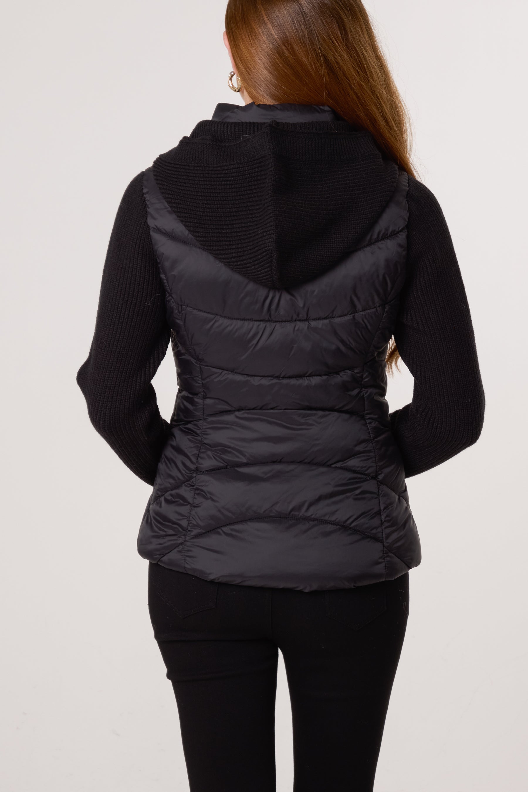 Knitted Sleeve Puffer Quilted Jacket