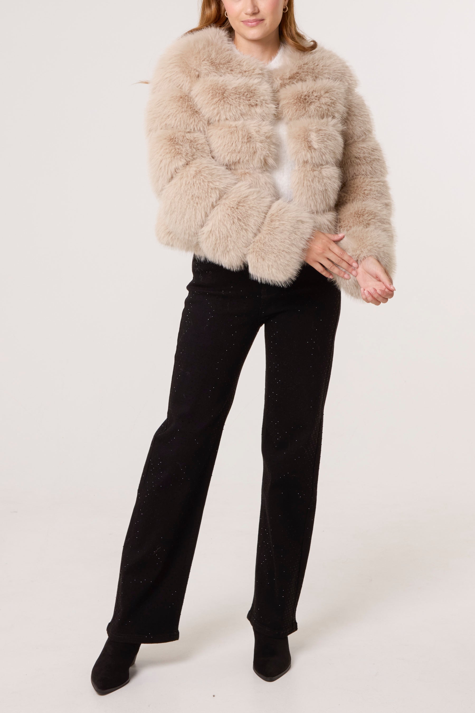 Horizontal Faux Fur Cropped Jacket