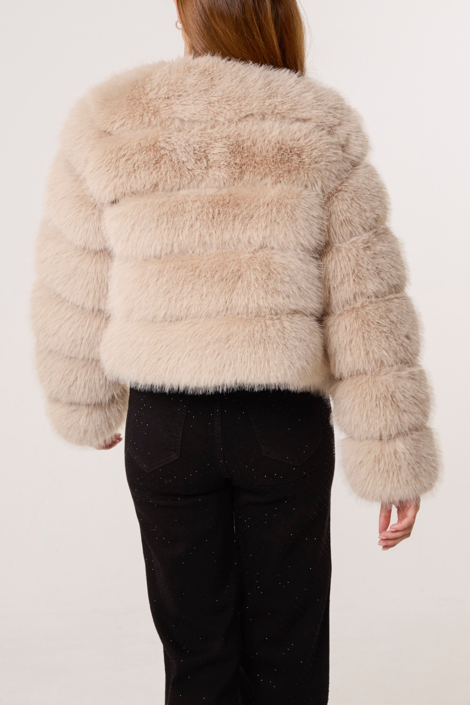 Horizontal Faux Fur Cropped Jacket