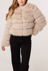 Horizontal Faux Fur Cropped Jacket