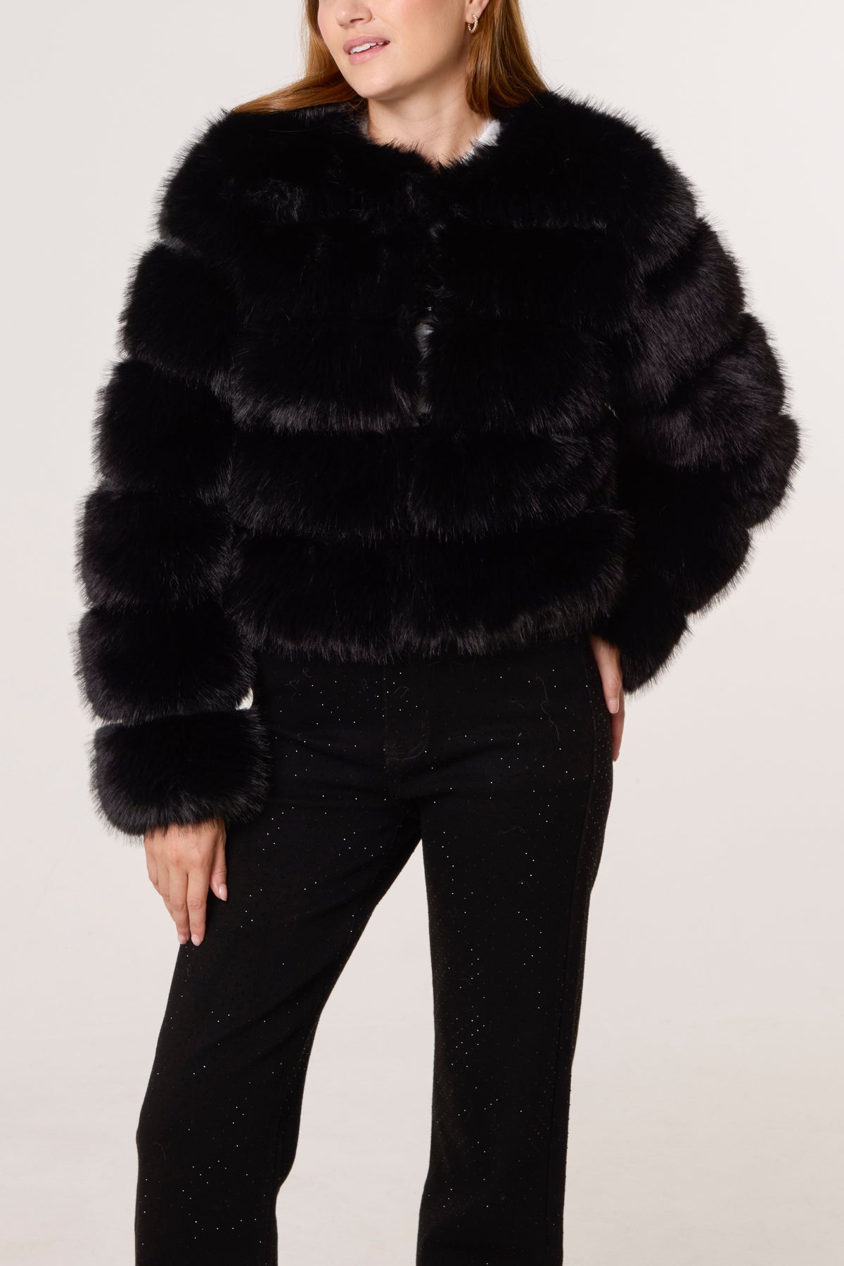 Faux Fur Panelled Cropped Coat