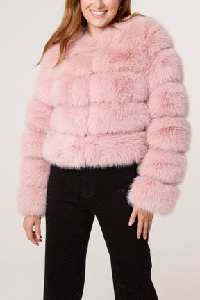 Faux Fur Panelled Cropped Coat