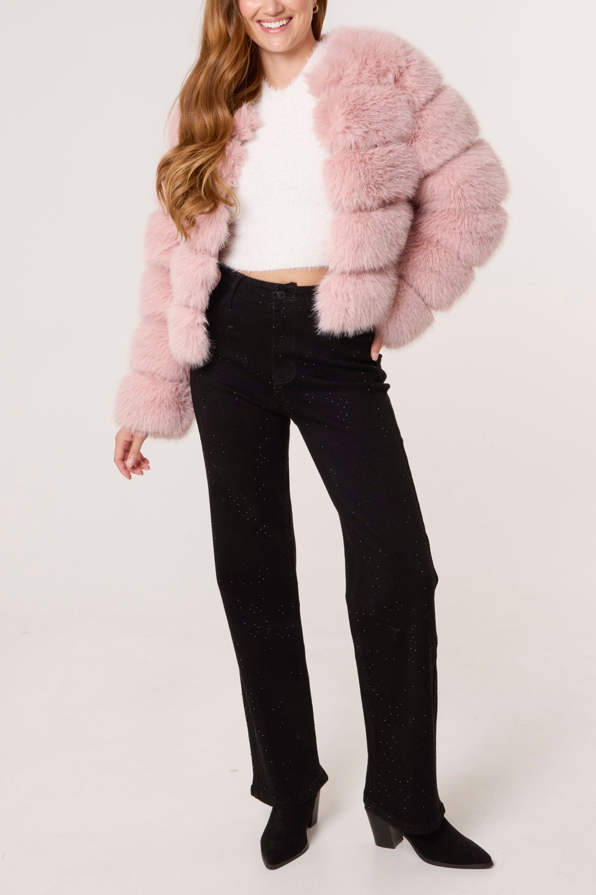 Faux Fur Panelled Cropped Coat