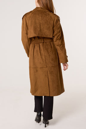 Faux Suede Belted Trench Coat