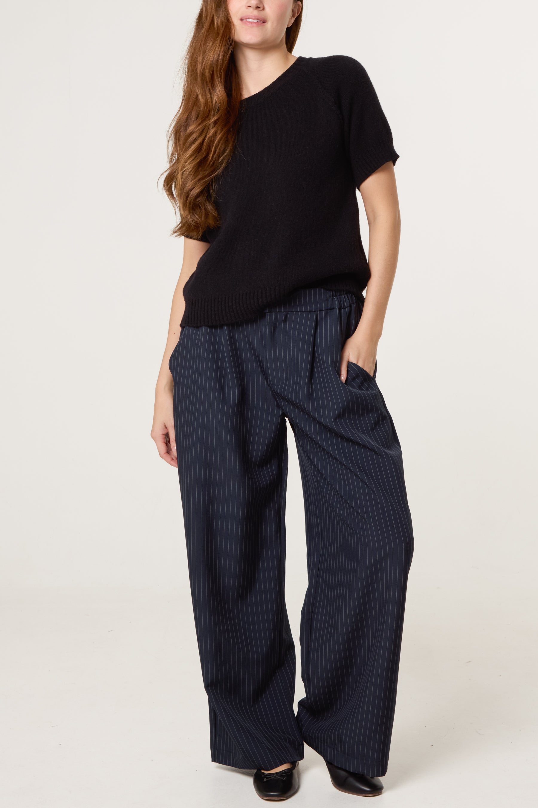 Button Waist Pinstripe Trouser