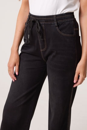 Heart Elastic String Wide Leg Jeans