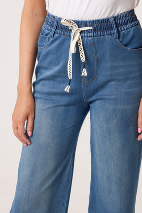 Heart Elastic String Wide Leg Jeans