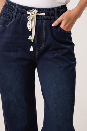 Heart Elastic String Wide Leg Jeans
