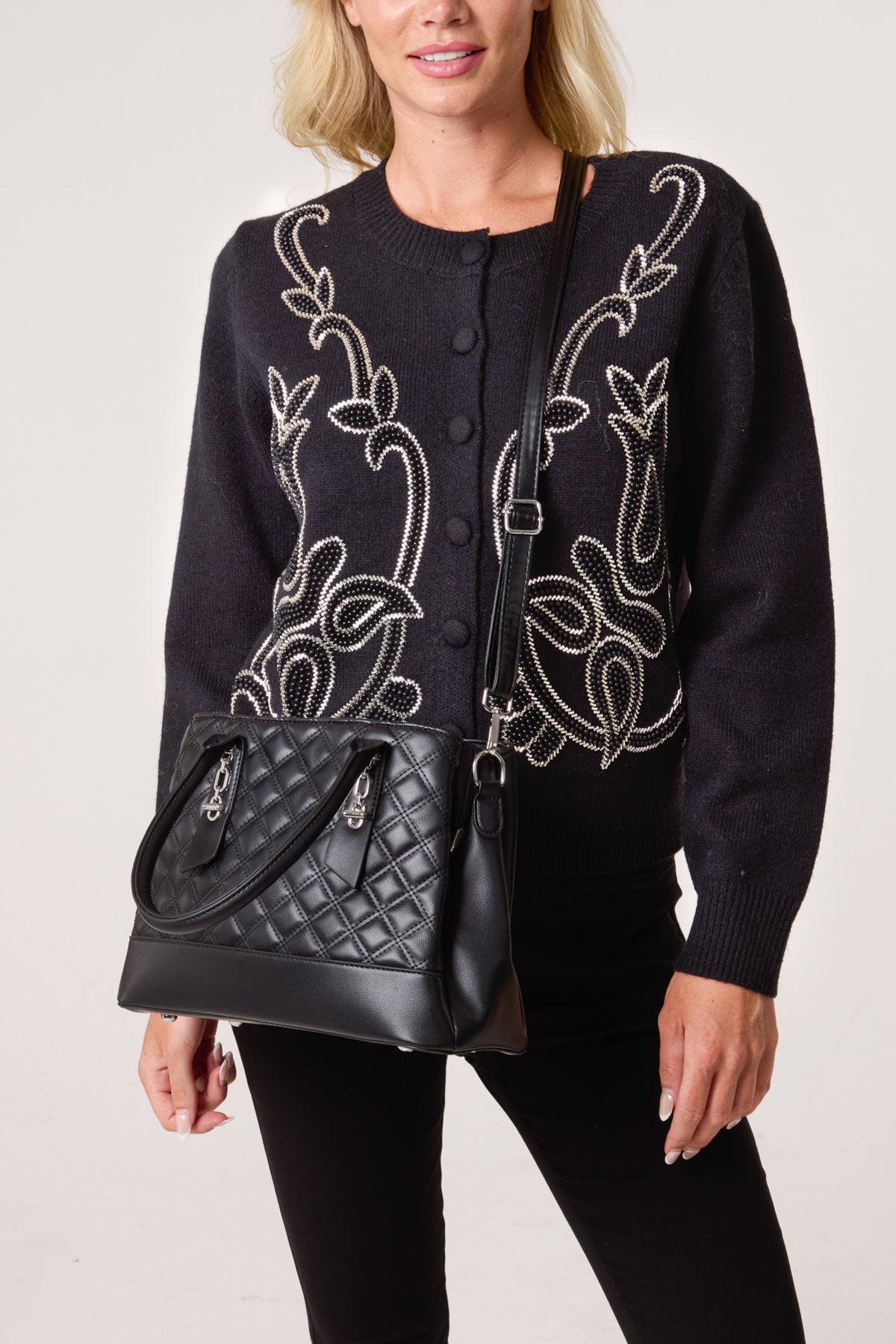 Quilted Faux Leather Hand Bag w/ Shoulder Strap