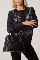 Quilted Faux Leather Hand Bag w/ Shoulder Strap