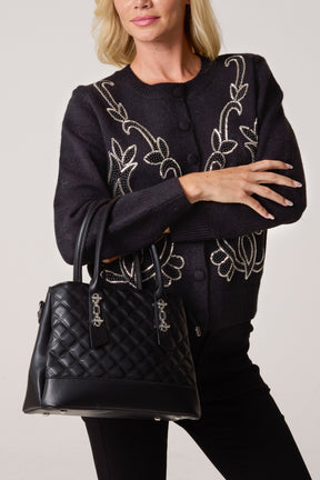 Quilted Faux Leather Hand Bag w/ Shoulder Strap