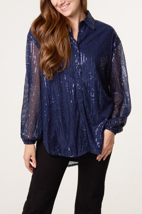 Sequin Button Up Shirt