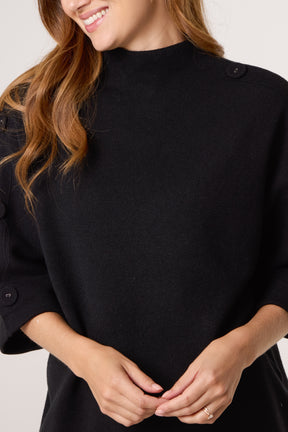 High Neck Fabric Button Sleeves Jumper