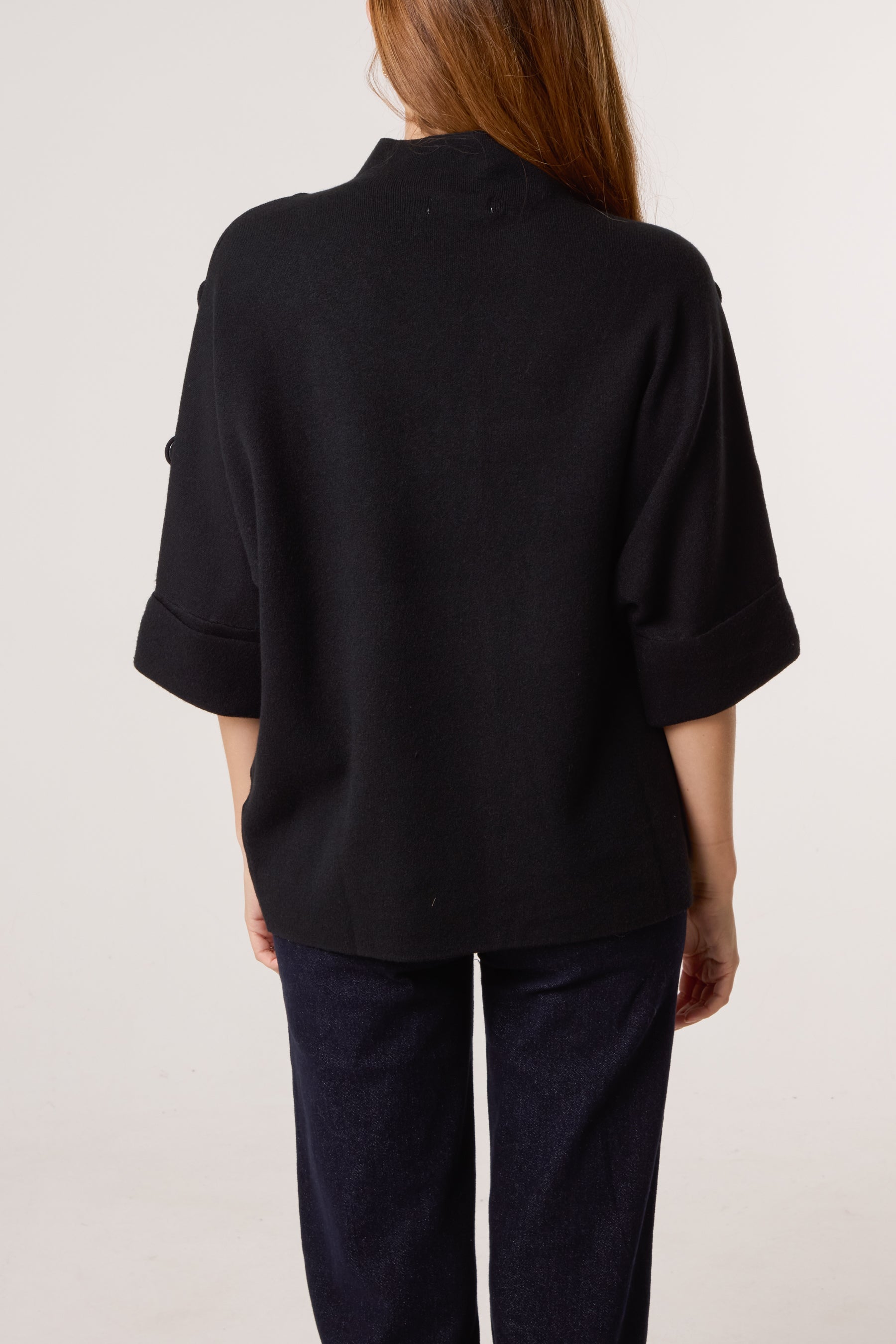 High Neck Fabric Button Sleeves Jumper