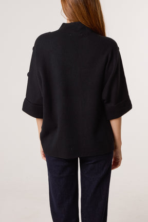 High Neck Fabric Button Sleeves Jumper