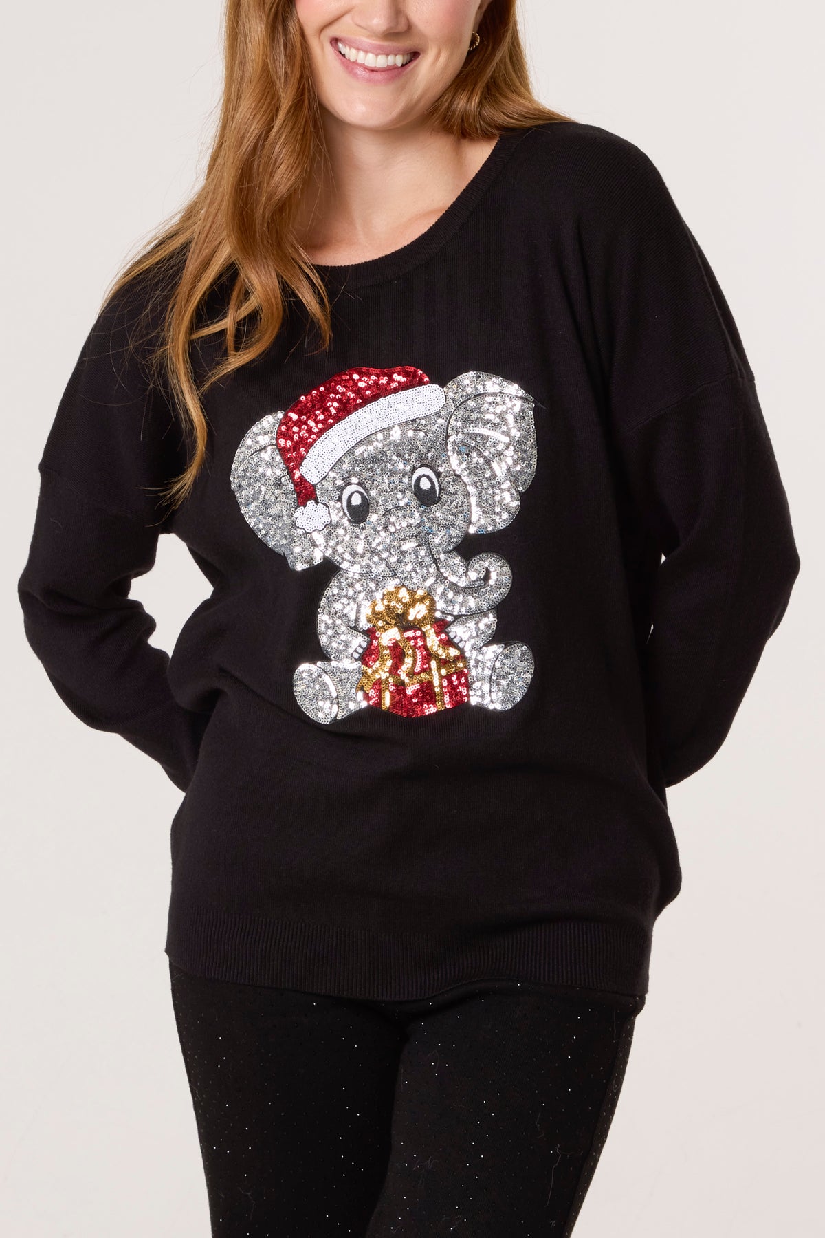 Sequin Festive Elephant Jumper
