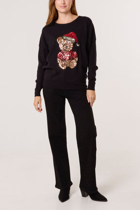 Sequin Teddy Bear Christmas Jumper