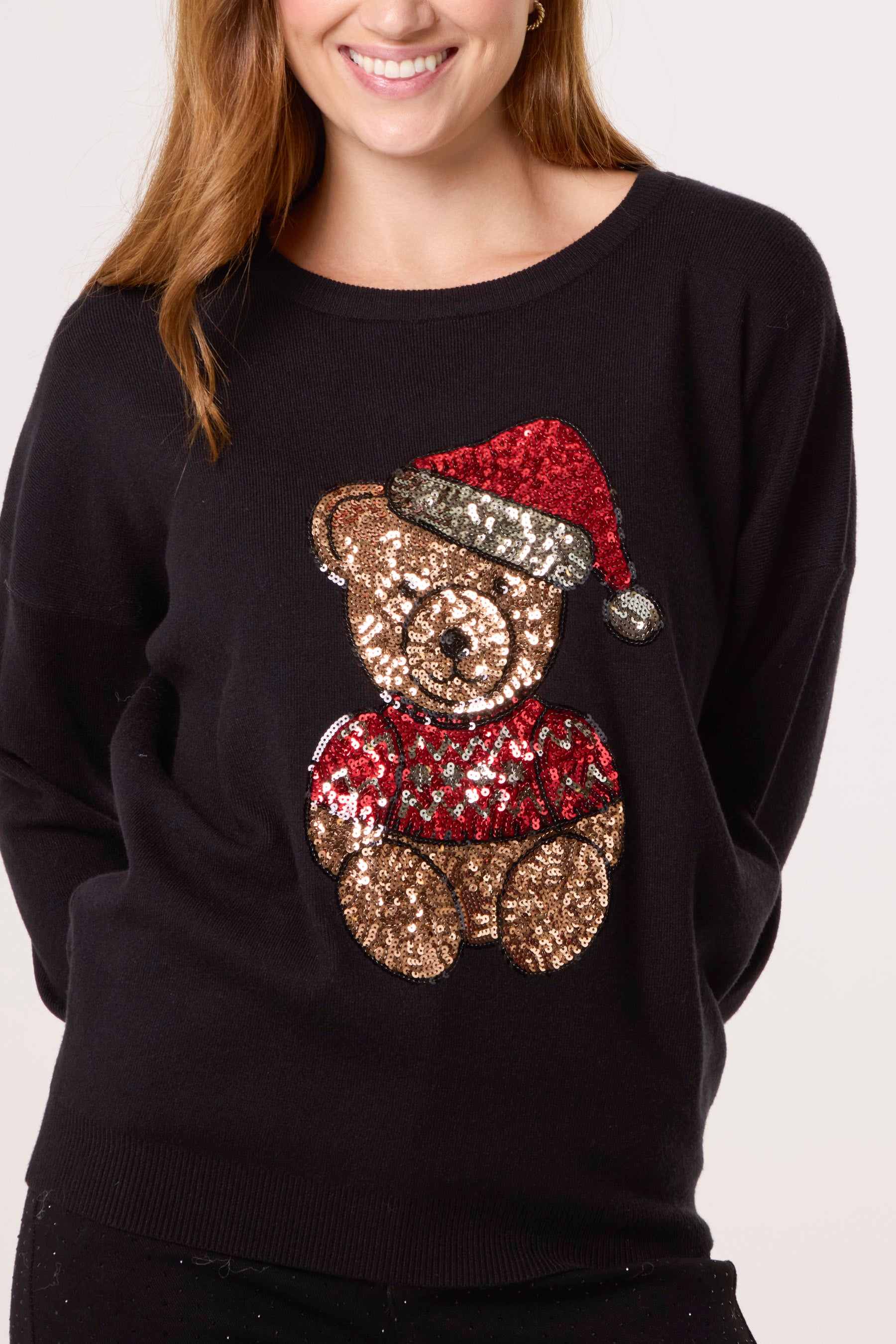 Sequin Teddy Bear Christmas Jumper