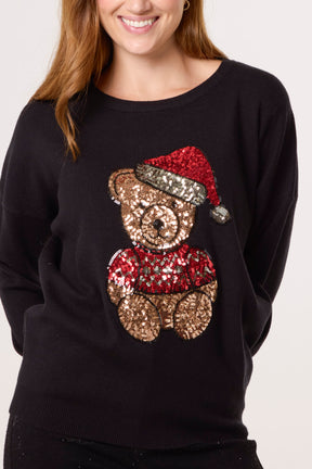 Sequin Teddy Bear Christmas Jumper