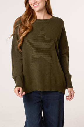 Ribbed Star Fine Knit Jumper