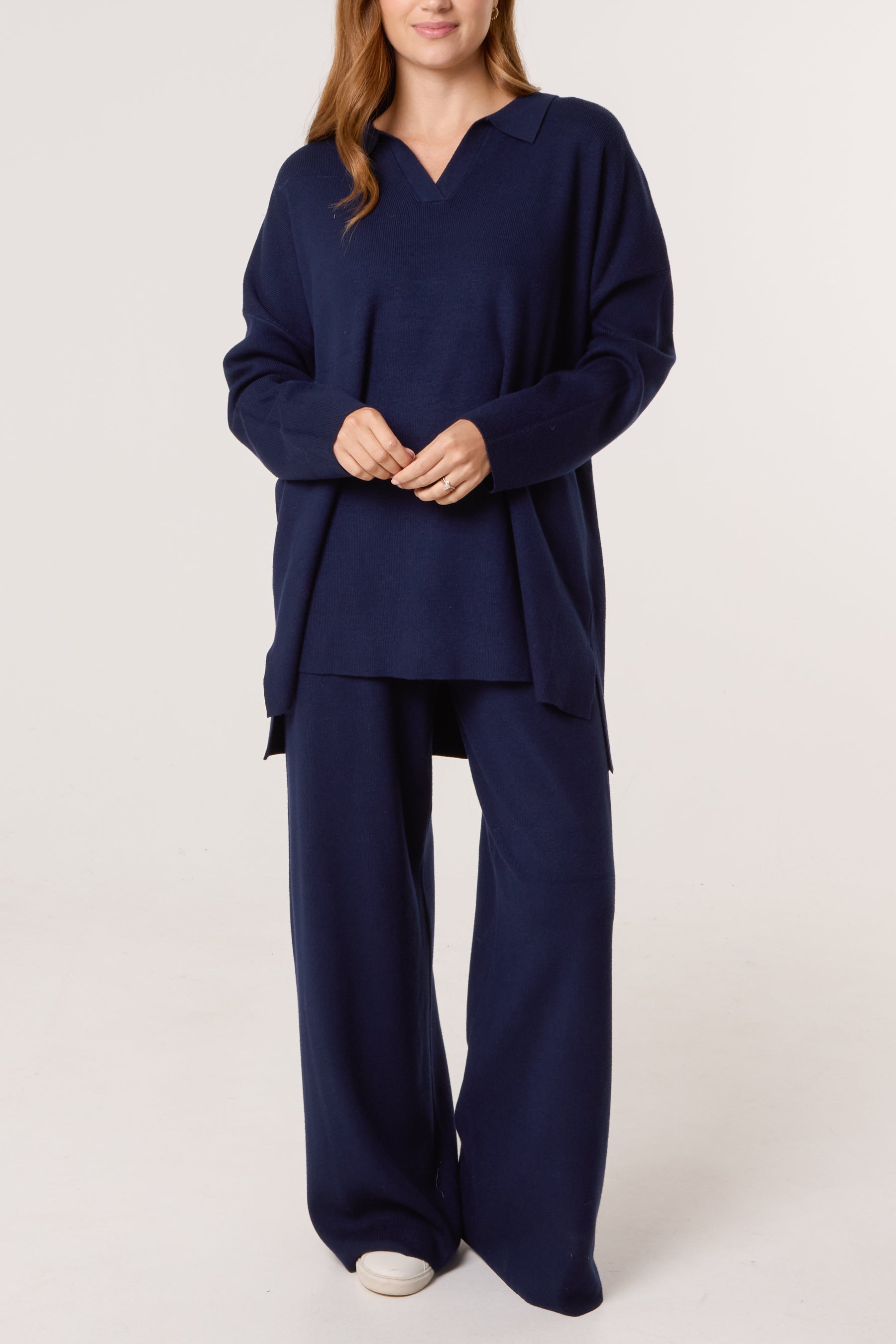 Open Collar Jumper & Trouser Knitted Set