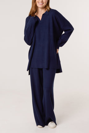 Open Collar Jumper & Trouser Knitted Set