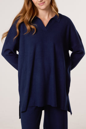 Open Collar Jumper & Trouser Knitted Set