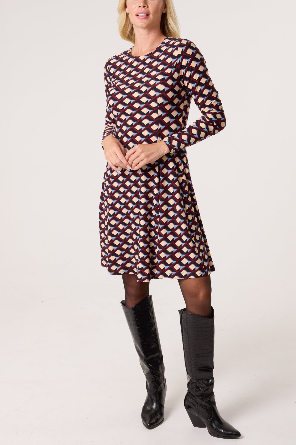 Geo Fit & Flare Mini Dress