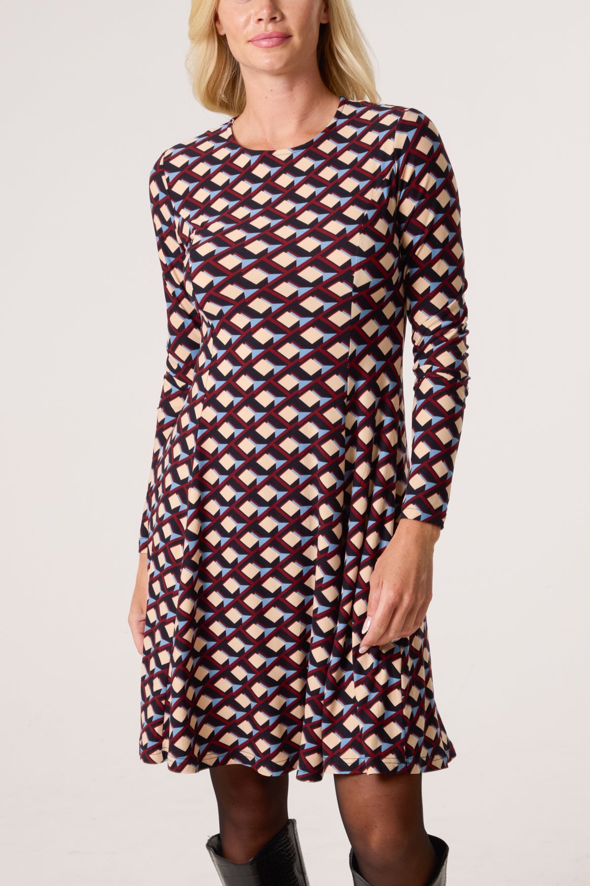 Geo Fit & Flare Mini Dress