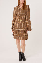 Metallic Aztec Tunic Tassel Dress