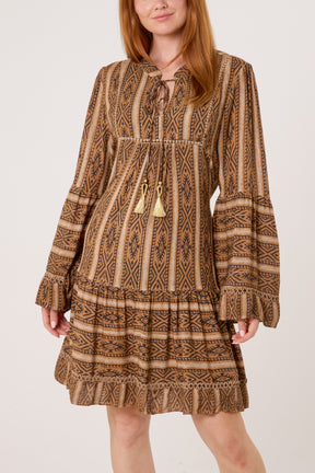 Metallic Aztec Tunic Tassel Dress