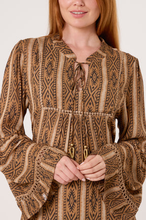 Metallic Aztec Tunic Tassel Dress