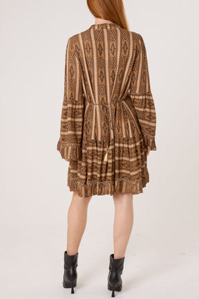 Metallic Aztec Tunic Tassel Dress