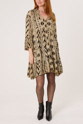 Metallic Aztec Tunic Mini Smock Dress