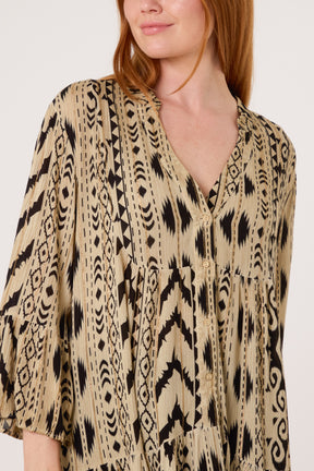 Metallic Aztec Tunic Mini Smock Dress
