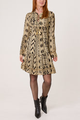 Metallic Aztec Tassel Mini Smock Dress