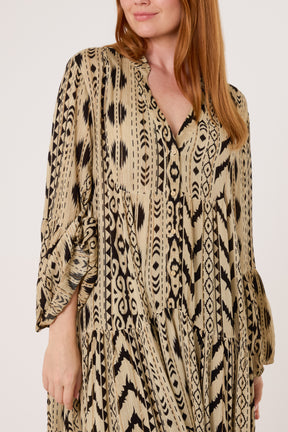 Metallic Aztec Tiered Tunic Dress