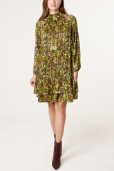 High Neck Tiered Frill Hem Dress