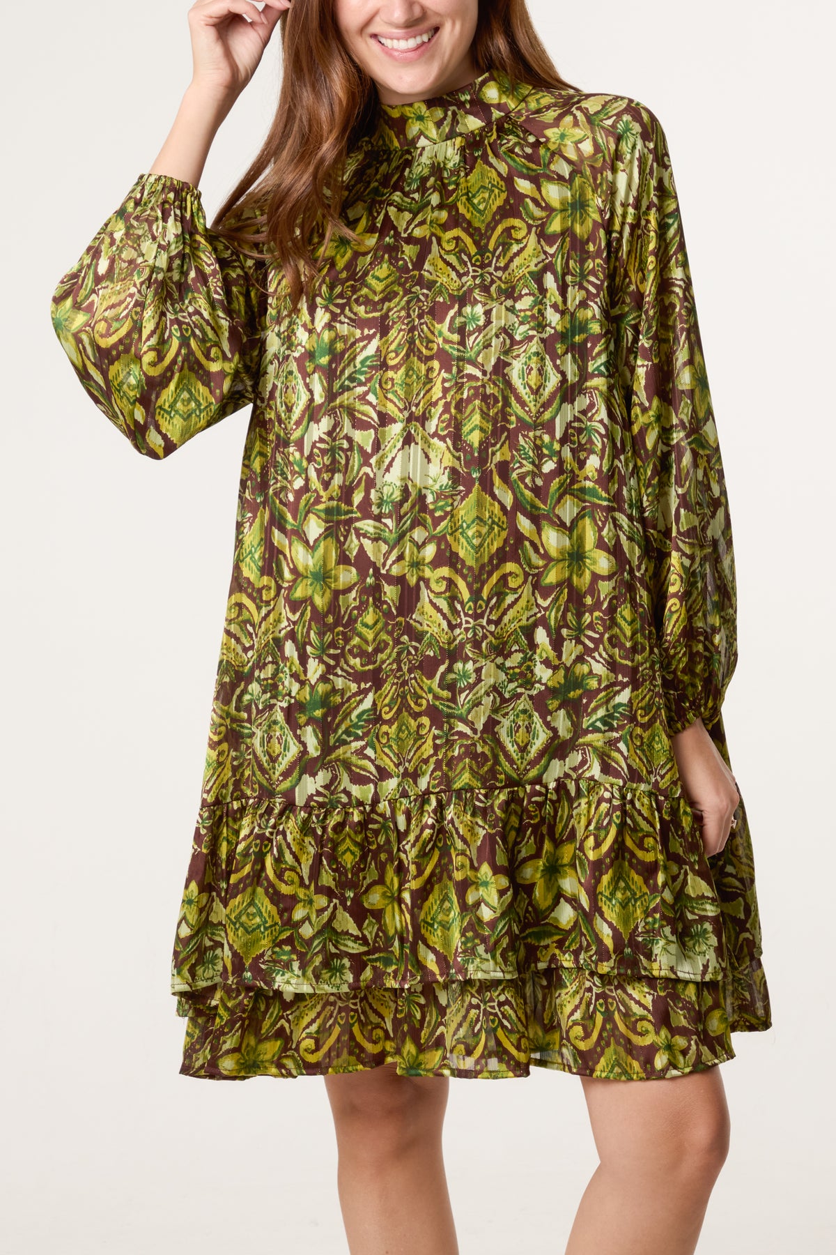 High Neck Tiered Frill Hem Dress