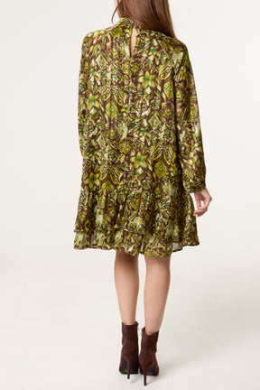 High Neck Tiered Frill Hem Dress
