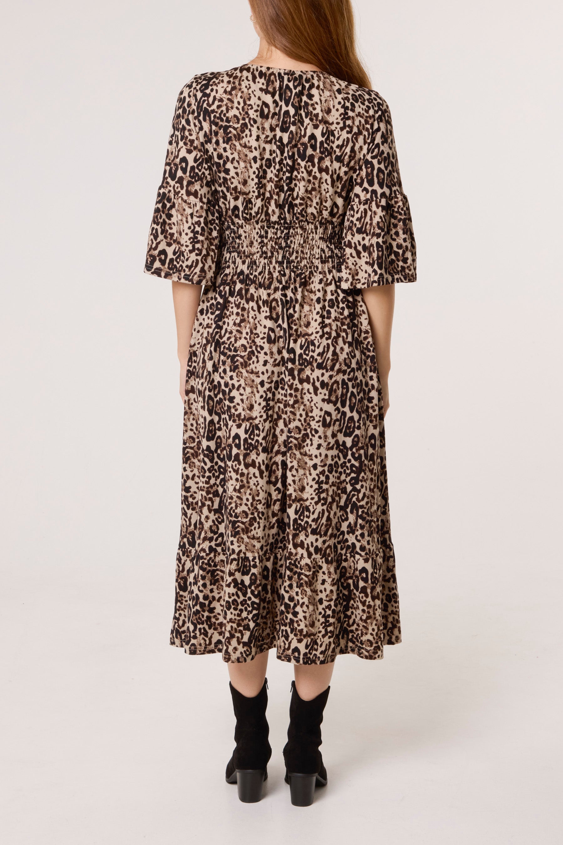Animal V-Neck Shirred Stretch Dress