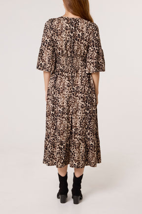 Animal V-Neck Shirred Stretch Dress