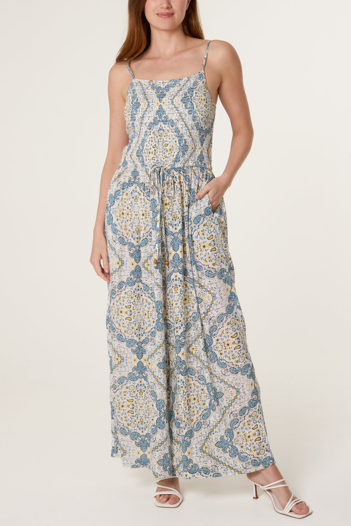 Ornamental Tile Shirred Jumpsuit