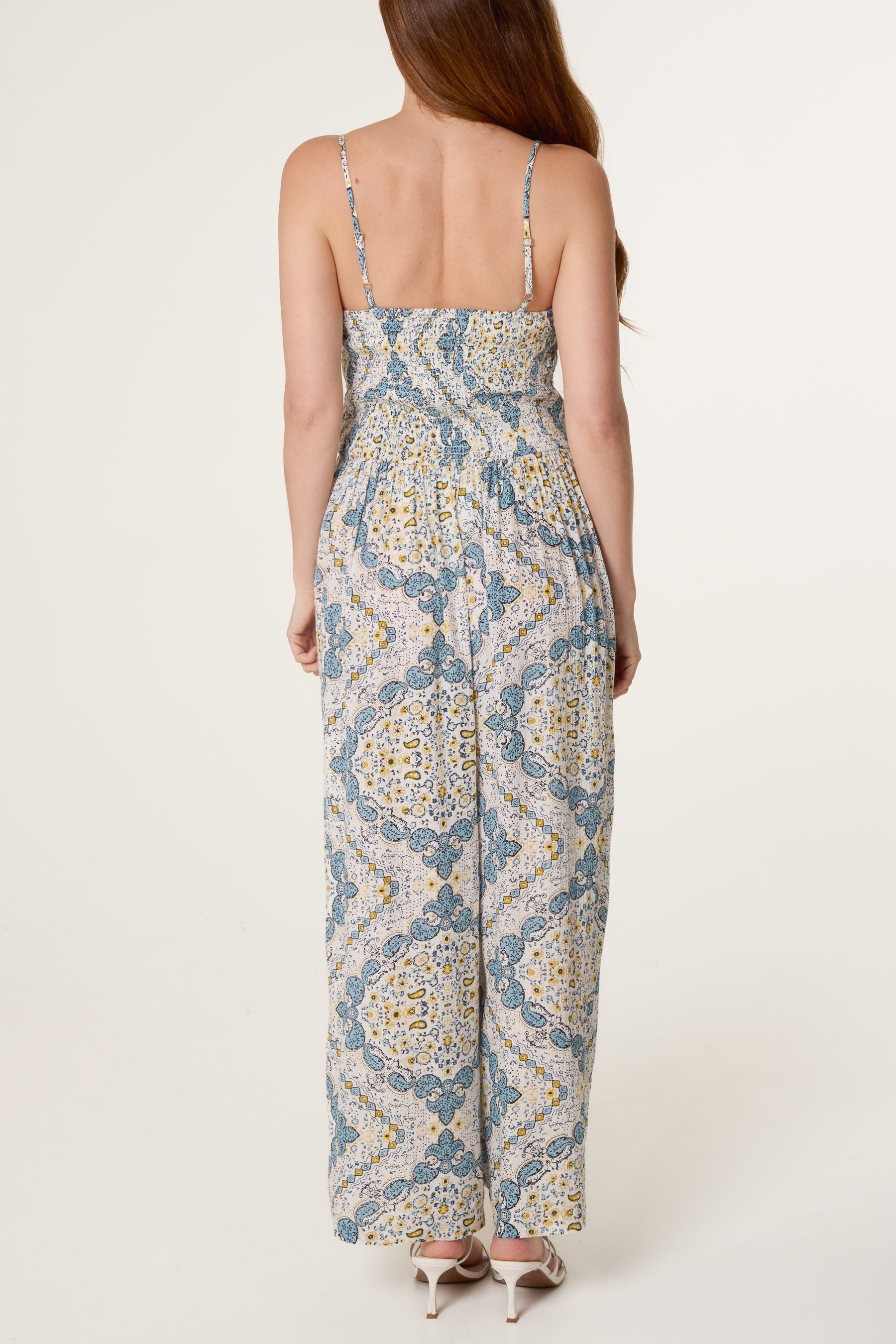 Ornamental Tile Shirred Jumpsuit