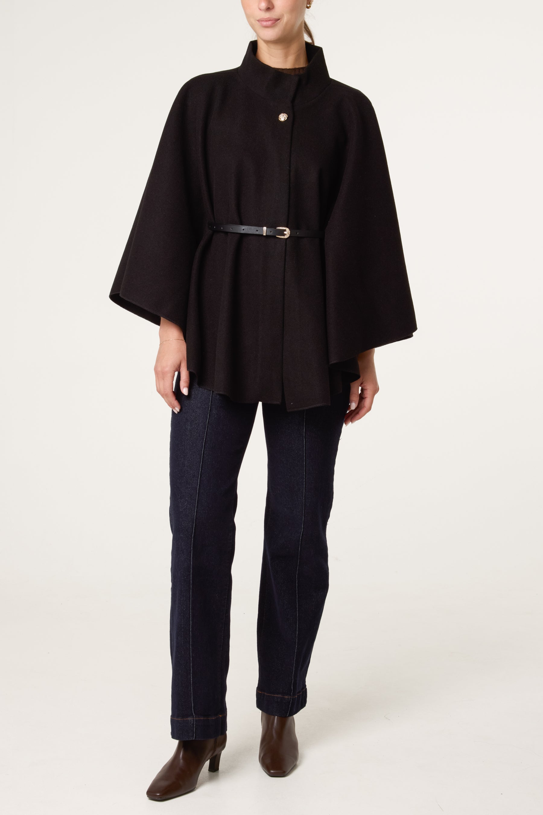 Belt & Button Detail Essential Cape