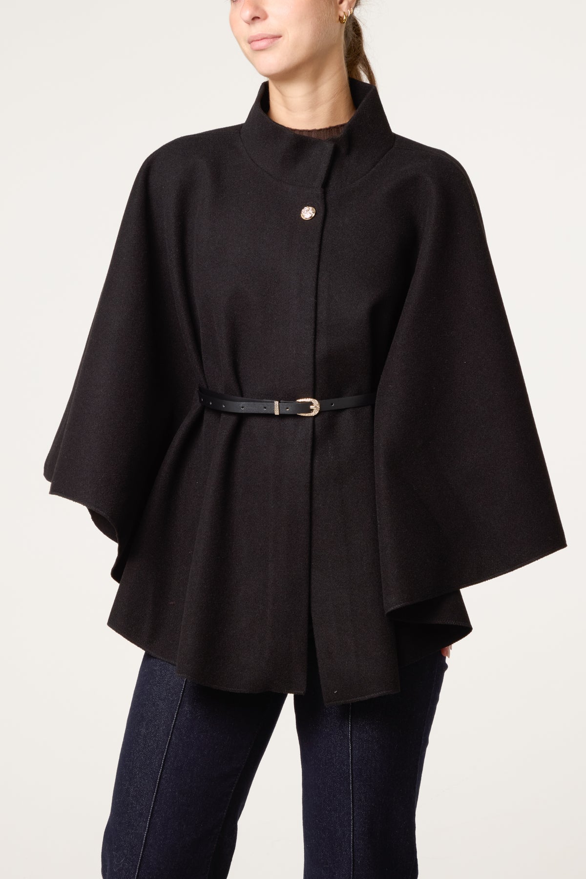 Belt & Button Detail Essential Cape