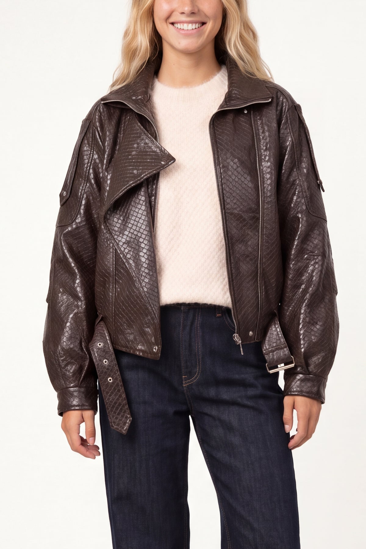 Textured PU Biker Jacket