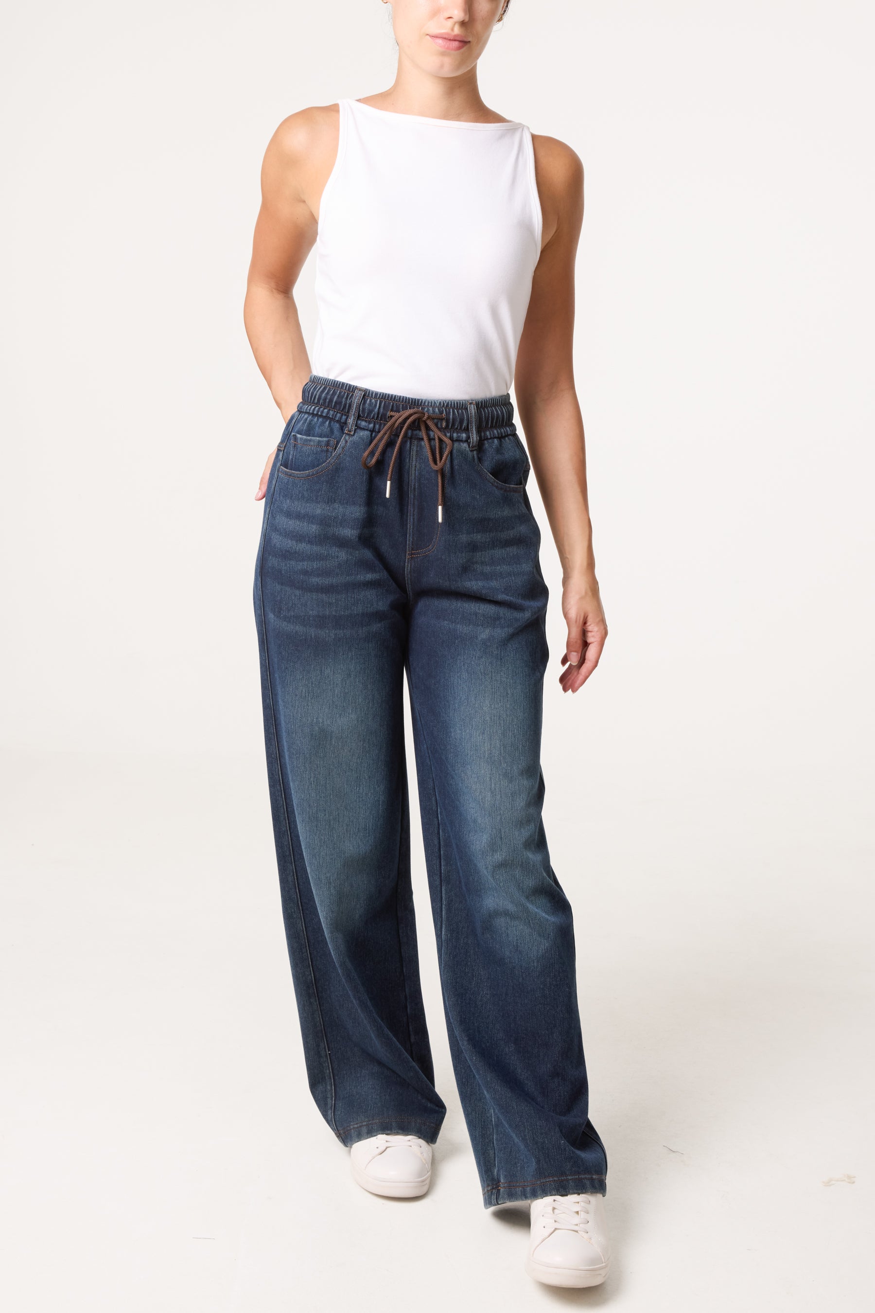 Elastic Waist Drawstring Jeans