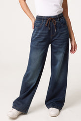 Elastic Waist Drawstring Jeans
